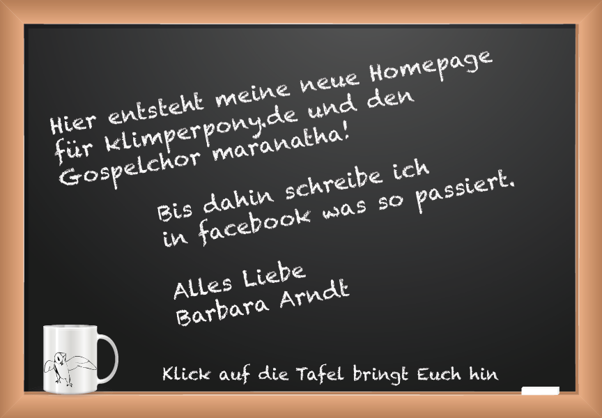 Hier entsteht die neue Internet Präsenz von klimperpony.de und maranatha-gospelchor. Bis dahin sehe ich Euch auf facebook. einfach auf das bild klicken.